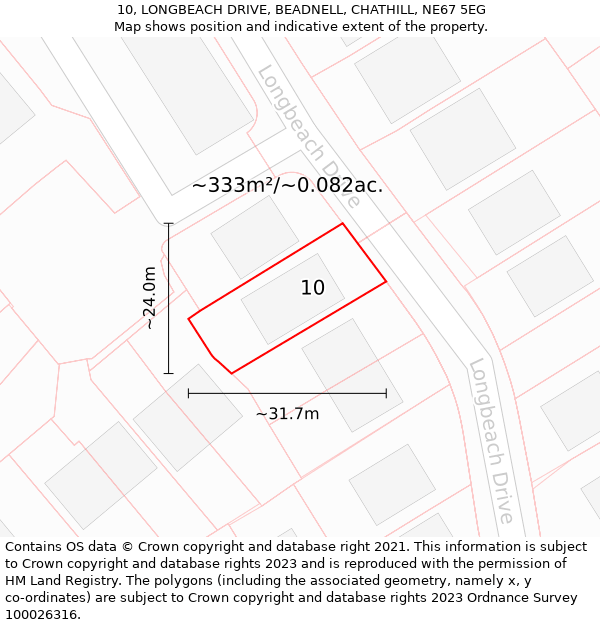 10, LONGBEACH DRIVE, BEADNELL, CHATHILL, NE67 5EG: Plot and title map