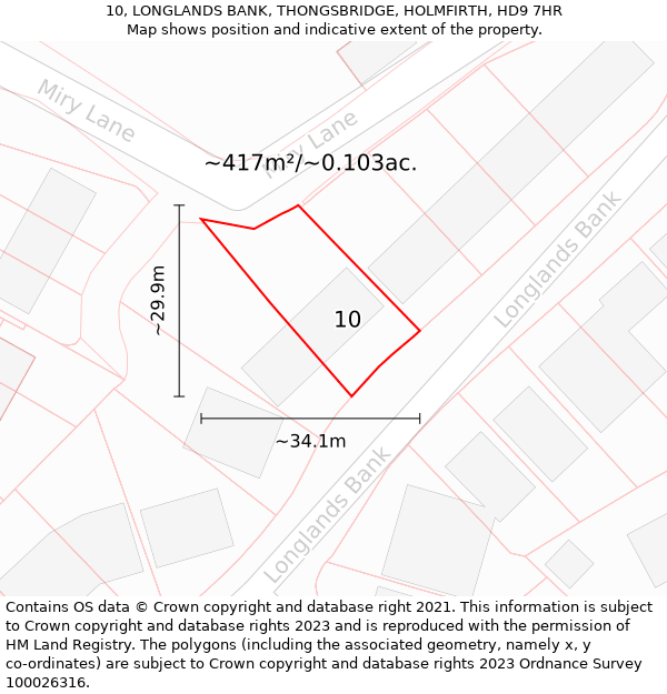 10, LONGLANDS BANK, THONGSBRIDGE, HOLMFIRTH, HD9 7HR: Plot and title map