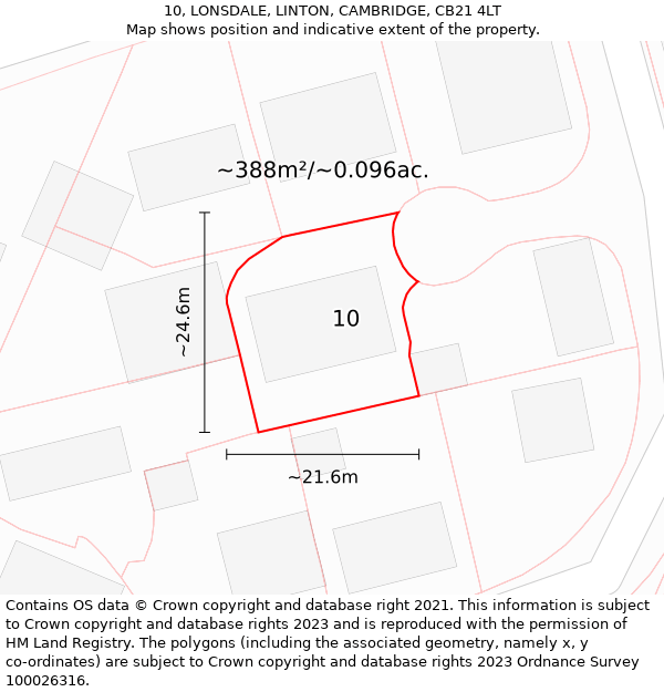 10, LONSDALE, LINTON, CAMBRIDGE, CB21 4LT: Plot and title map