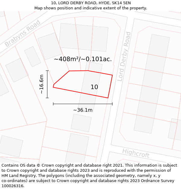 10, LORD DERBY ROAD, HYDE, SK14 5EN: Plot and title map