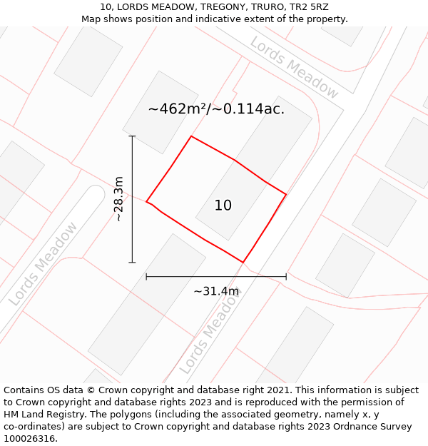 10, LORDS MEADOW, TREGONY, TRURO, TR2 5RZ: Plot and title map