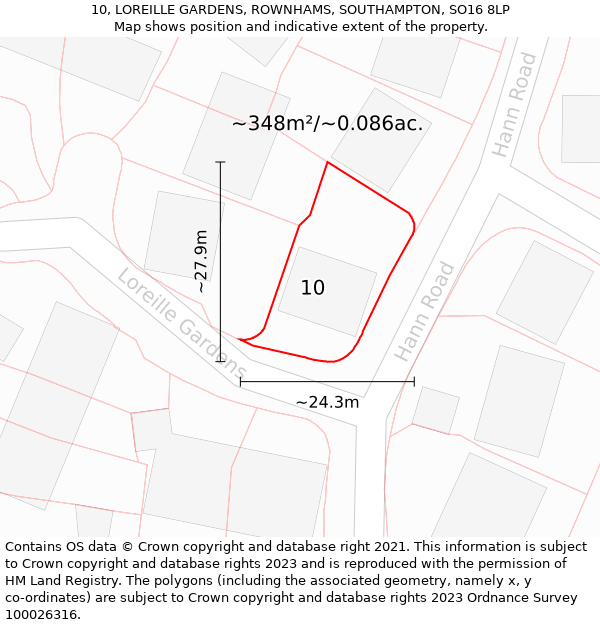 10, LOREILLE GARDENS, ROWNHAMS, SOUTHAMPTON, SO16 8LP: Plot and title map