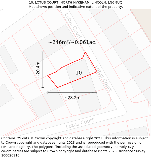 10, LOTUS COURT, NORTH HYKEHAM, LINCOLN, LN6 9UQ: Plot and title map