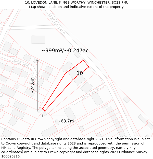 10, LOVEDON LANE, KINGS WORTHY, WINCHESTER, SO23 7NU: Plot and title map