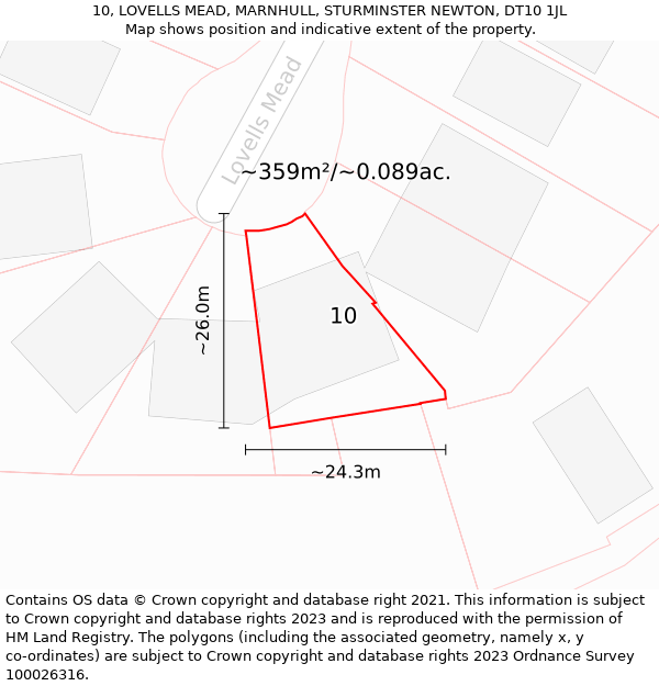 10, LOVELLS MEAD, MARNHULL, STURMINSTER NEWTON, DT10 1JL: Plot and title map