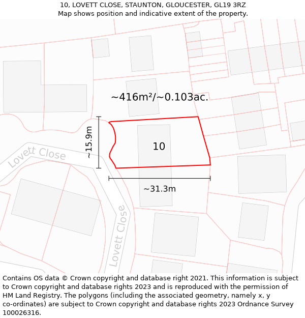 10, LOVETT CLOSE, STAUNTON, GLOUCESTER, GL19 3RZ: Plot and title map