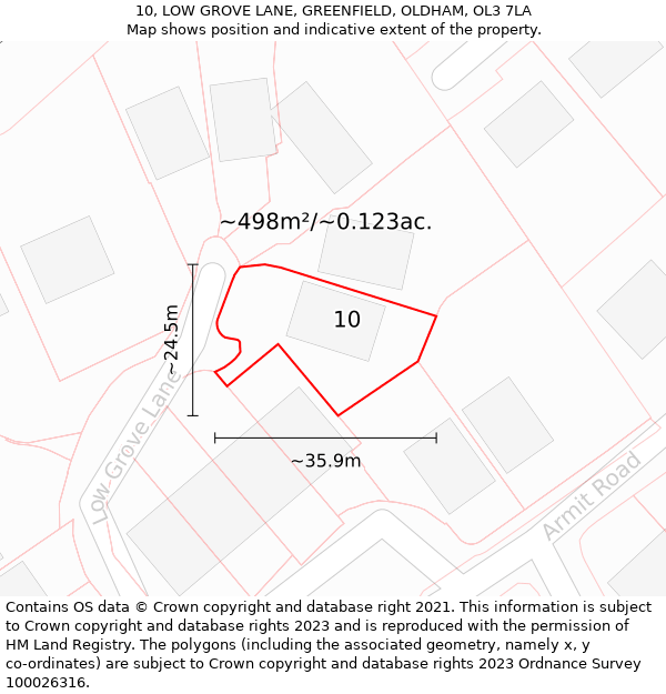 10, LOW GROVE LANE, GREENFIELD, OLDHAM, OL3 7LA: Plot and title map