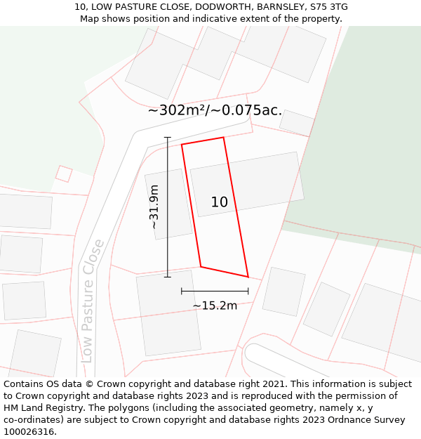 10, LOW PASTURE CLOSE, DODWORTH, BARNSLEY, S75 3TG: Plot and title map