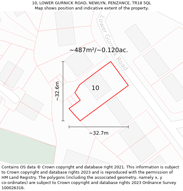 10, LOWER GURNICK ROAD, NEWLYN, PENZANCE, TR18 5QL: Plot and title map