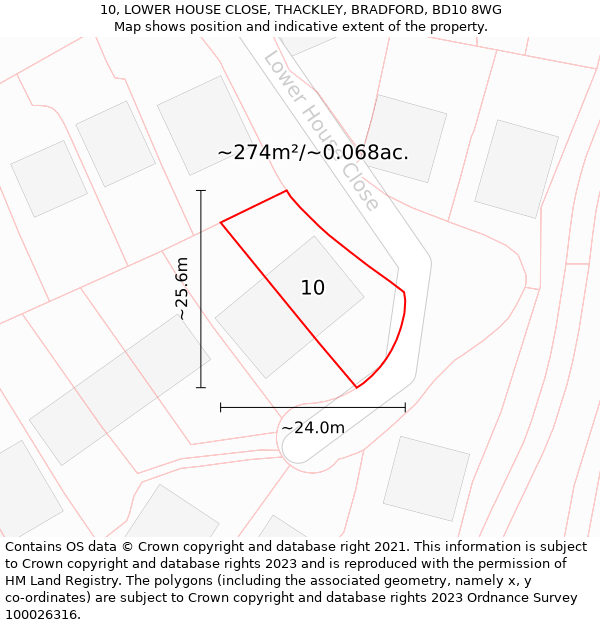 10, LOWER HOUSE CLOSE, THACKLEY, BRADFORD, BD10 8WG: Plot and title map