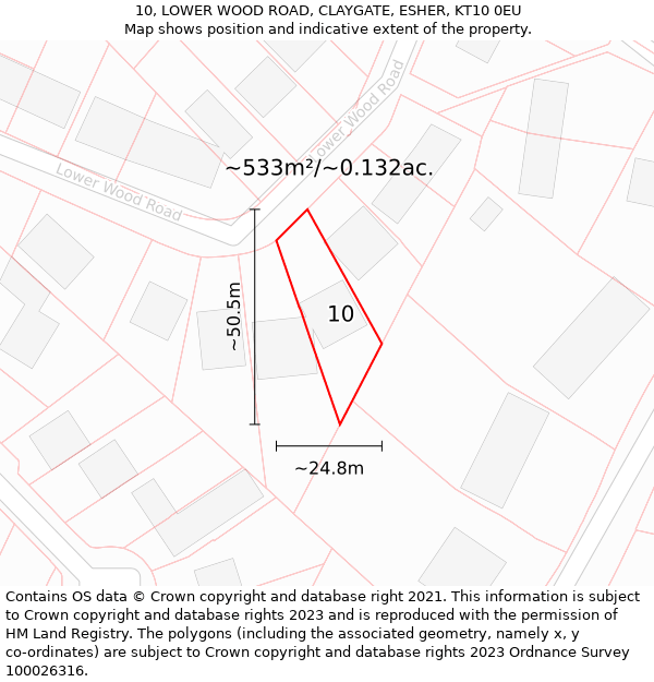 10, LOWER WOOD ROAD, CLAYGATE, ESHER, KT10 0EU: Plot and title map