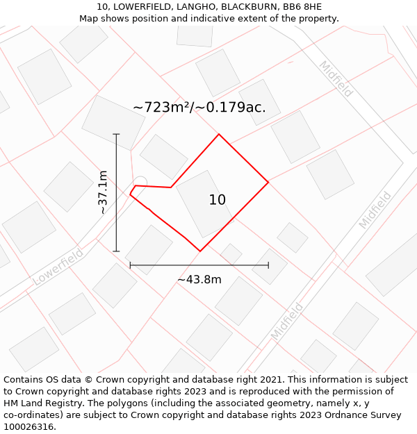 10, LOWERFIELD, LANGHO, BLACKBURN, BB6 8HE: Plot and title map