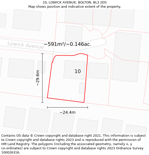 10, LOWICK AVENUE, BOLTON, BL3 2DS: Plot and title map
