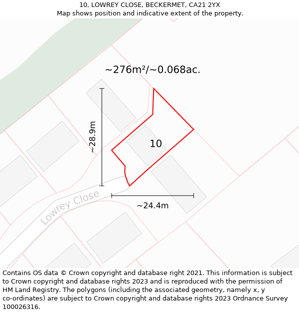 10, LOWREY CLOSE, BECKERMET, CA21 2YX: Plot and title map