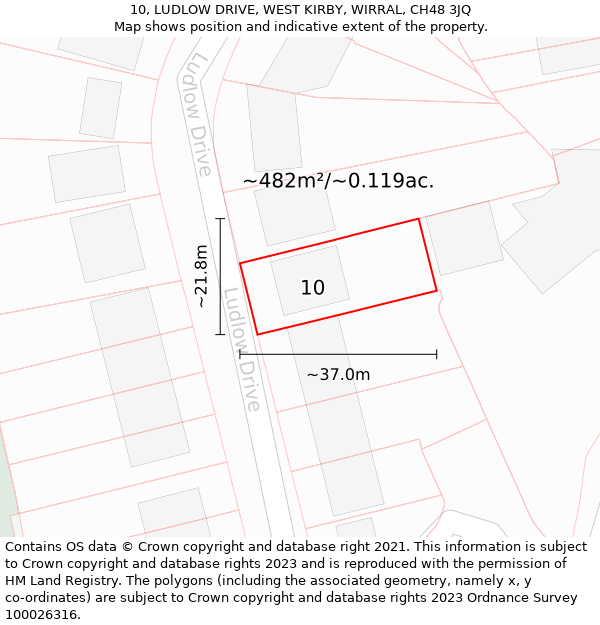 10, LUDLOW DRIVE, WEST KIRBY, WIRRAL, CH48 3JQ: Plot and title map