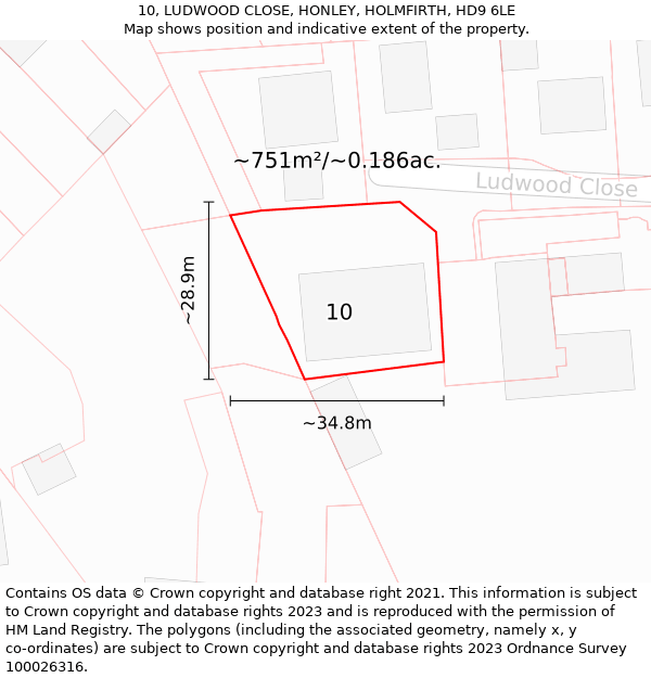 10, LUDWOOD CLOSE, HONLEY, HOLMFIRTH, HD9 6LE: Plot and title map