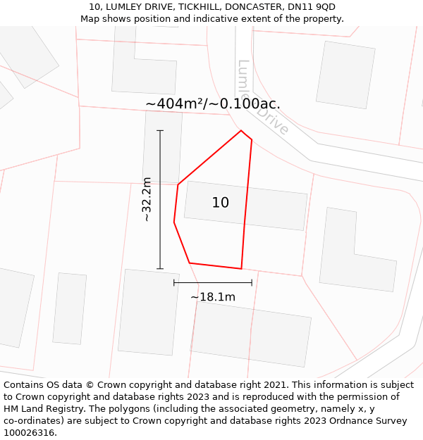 10, LUMLEY DRIVE, TICKHILL, DONCASTER, DN11 9QD: Plot and title map