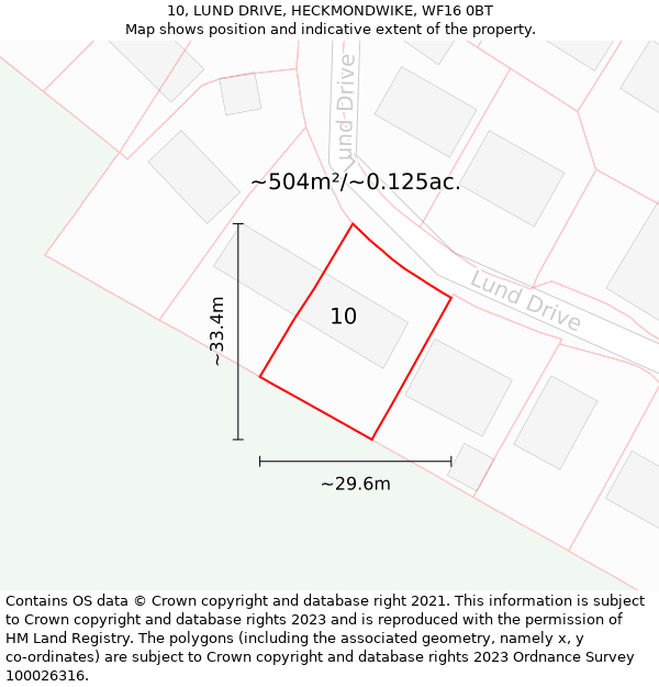 10, LUND DRIVE, HECKMONDWIKE, WF16 0BT: Plot and title map