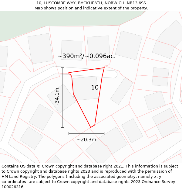 10, LUSCOMBE WAY, RACKHEATH, NORWICH, NR13 6SS: Plot and title map