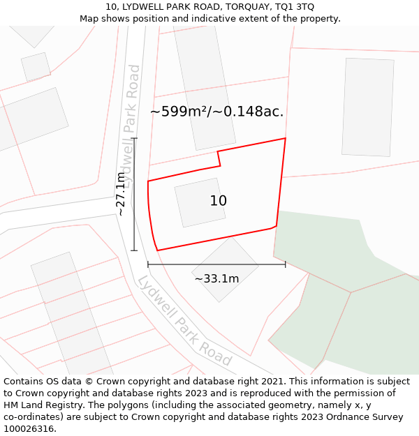 10, LYDWELL PARK ROAD, TORQUAY, TQ1 3TQ: Plot and title map