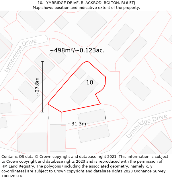 10, LYMBRIDGE DRIVE, BLACKROD, BOLTON, BL6 5TJ: Plot and title map