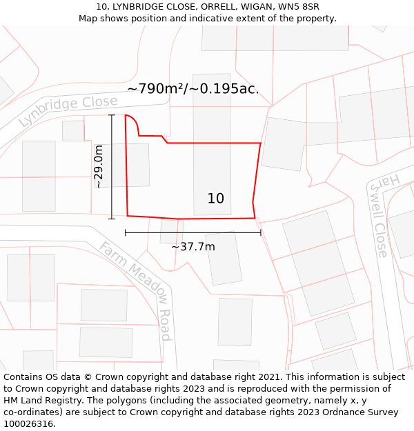 10, LYNBRIDGE CLOSE, ORRELL, WIGAN, WN5 8SR: Plot and title map