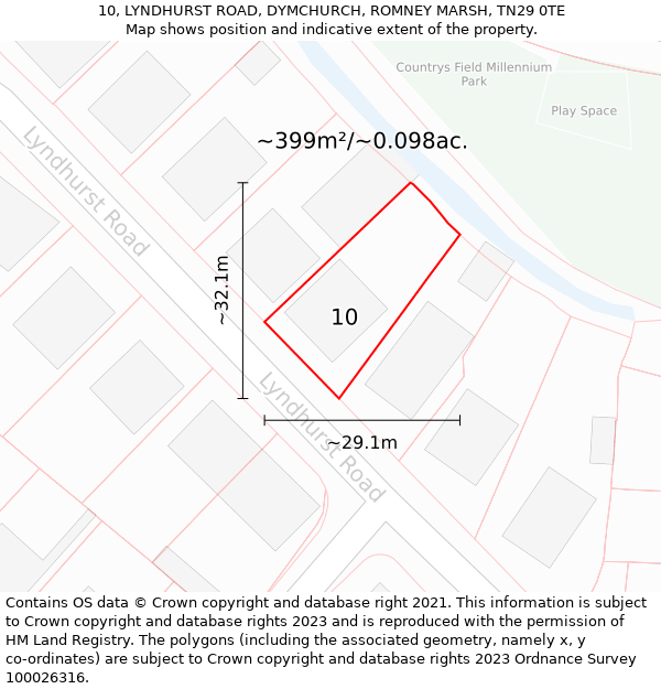 10, LYNDHURST ROAD, DYMCHURCH, ROMNEY MARSH, TN29 0TE: Plot and title map