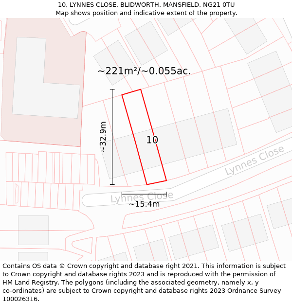 10, LYNNES CLOSE, BLIDWORTH, MANSFIELD, NG21 0TU: Plot and title map