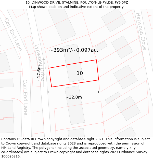 10, LYNWOOD DRIVE, STALMINE, POULTON-LE-FYLDE, FY6 0PZ: Plot and title map