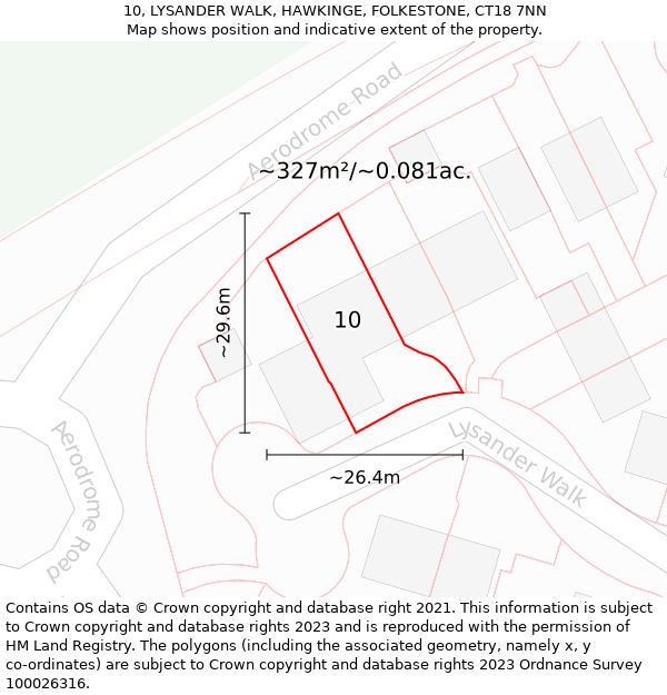 10, LYSANDER WALK, HAWKINGE, FOLKESTONE, CT18 7NN: Plot and title map