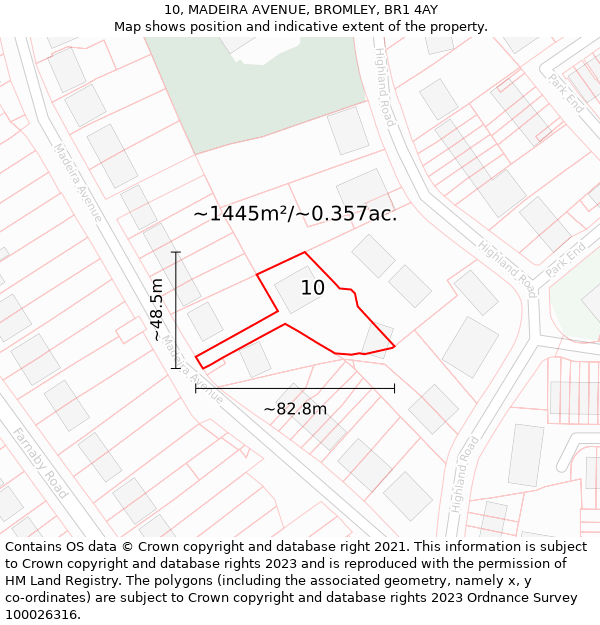 10, MADEIRA AVENUE, BROMLEY, BR1 4AY: Plot and title map