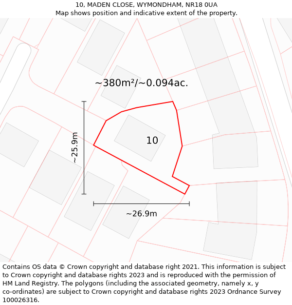 10, MADEN CLOSE, WYMONDHAM, NR18 0UA: Plot and title map