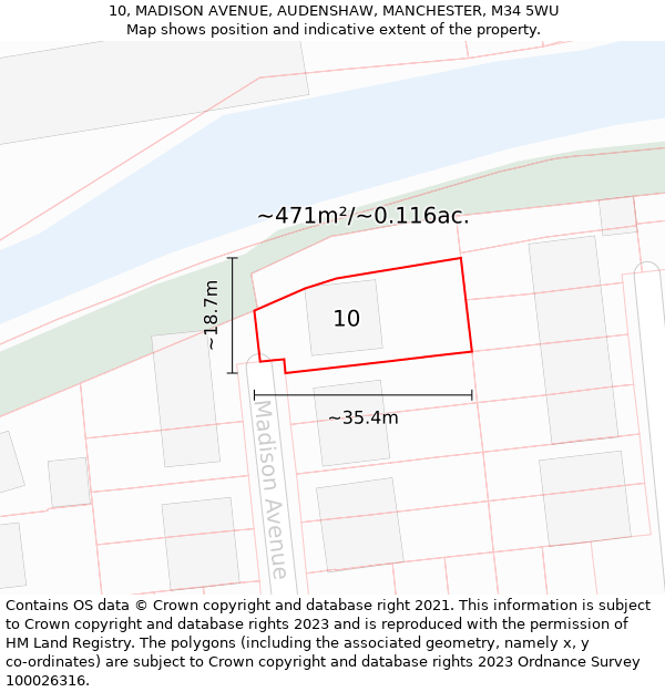 10, MADISON AVENUE, AUDENSHAW, MANCHESTER, M34 5WU: Plot and title map