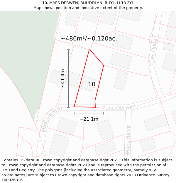 10, MAES DERWEN, RHUDDLAN, RHYL, LL18 2YH: Plot and title map