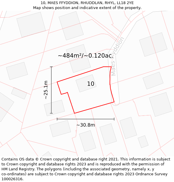 10, MAES FFYDDION, RHUDDLAN, RHYL, LL18 2YE: Plot and title map