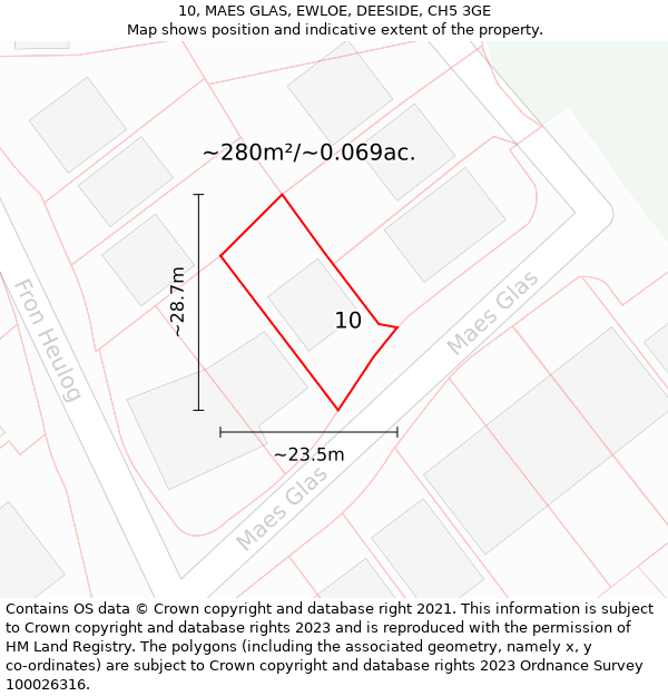 10, MAES GLAS, EWLOE, DEESIDE, CH5 3GE: Plot and title map