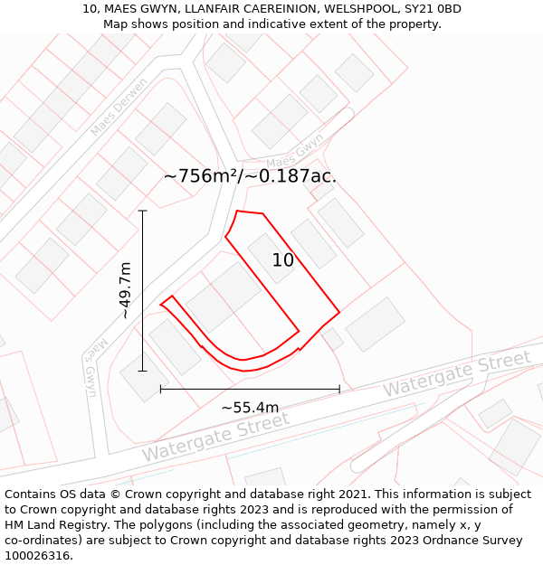 10, MAES GWYN, LLANFAIR CAEREINION, WELSHPOOL, SY21 0BD: Plot and title map