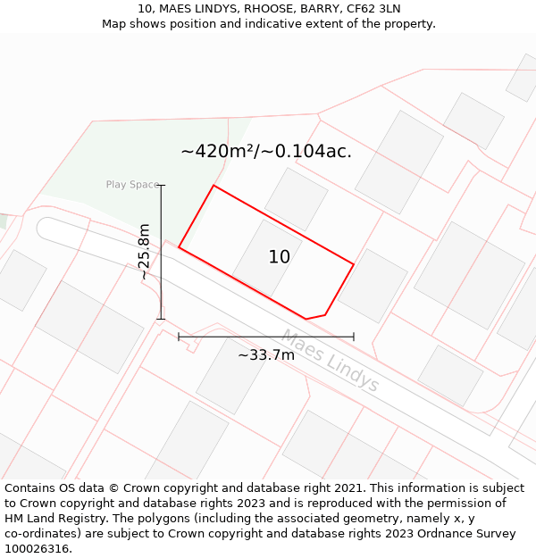 10, MAES LINDYS, RHOOSE, BARRY, CF62 3LN: Plot and title map