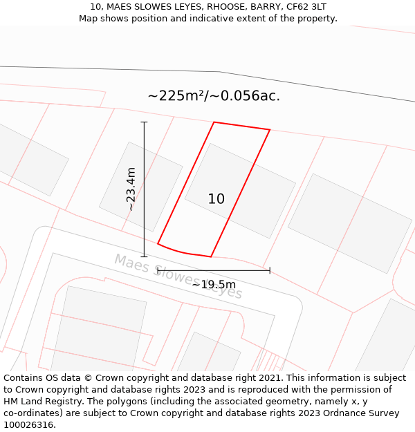 10, MAES SLOWES LEYES, RHOOSE, BARRY, CF62 3LT: Plot and title map