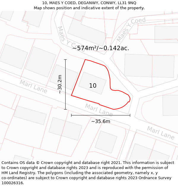 10, MAES Y COED, DEGANWY, CONWY, LL31 9NQ: Plot and title map