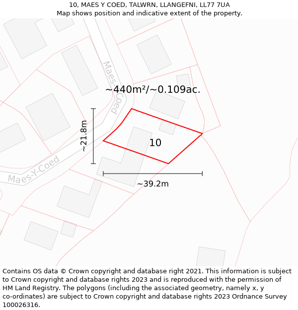 10, MAES Y COED, TALWRN, LLANGEFNI, LL77 7UA: Plot and title map