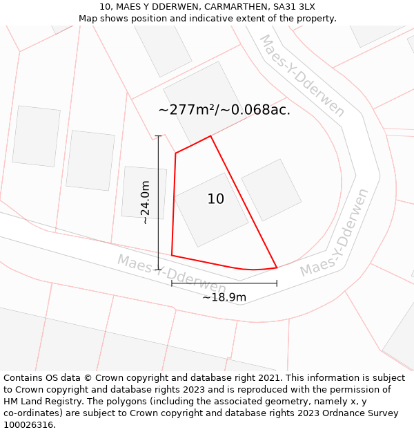 10, MAES Y DDERWEN, CARMARTHEN, SA31 3LX: Plot and title map