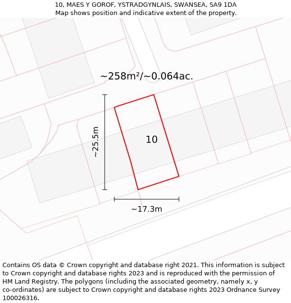 10, MAES Y GOROF, YSTRADGYNLAIS, SWANSEA, SA9 1DA: Plot and title map