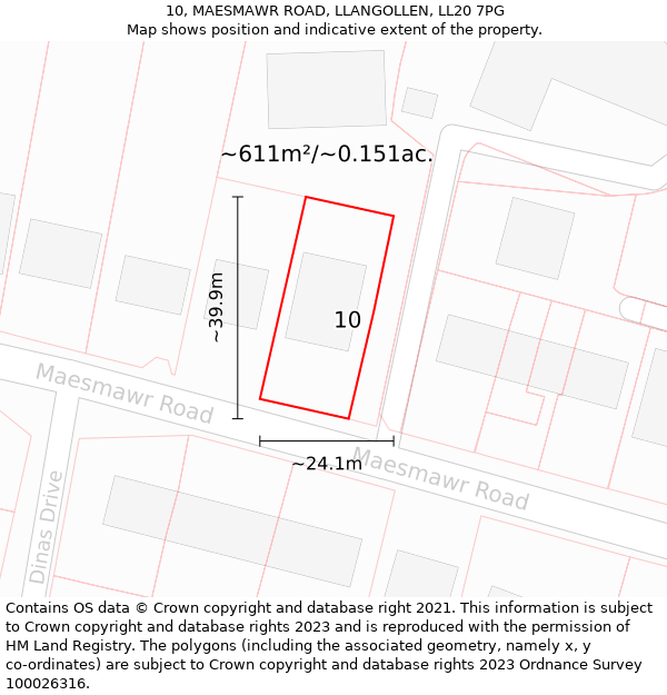 10, MAESMAWR ROAD, LLANGOLLEN, LL20 7PG: Plot and title map