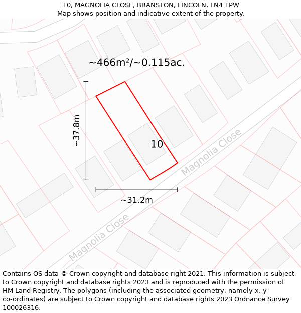 10, MAGNOLIA CLOSE, BRANSTON, LINCOLN, LN4 1PW: Plot and title map