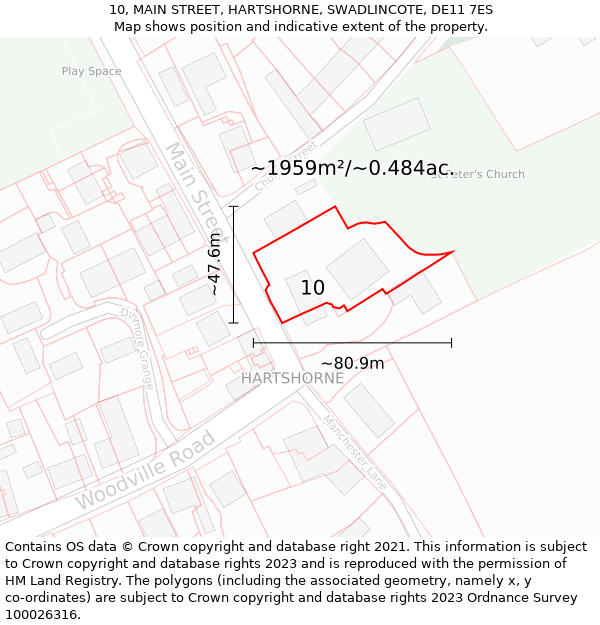 10, MAIN STREET, HARTSHORNE, SWADLINCOTE, DE11 7ES: Plot and title map