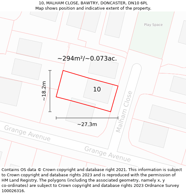 10, MALHAM CLOSE, BAWTRY, DONCASTER, DN10 6PL: Plot and title map