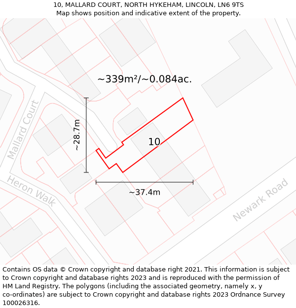 10, MALLARD COURT, NORTH HYKEHAM, LINCOLN, LN6 9TS: Plot and title map