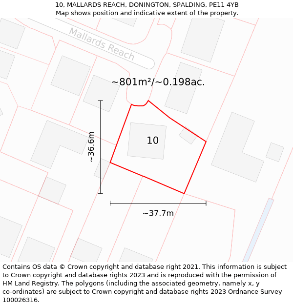 10, MALLARDS REACH, DONINGTON, SPALDING, PE11 4YB: Plot and title map