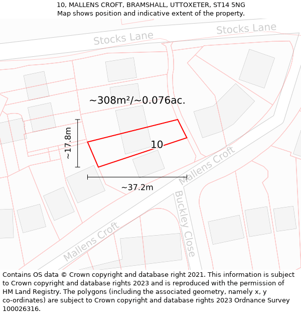 10, MALLENS CROFT, BRAMSHALL, UTTOXETER, ST14 5NG: Plot and title map